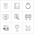 Simple Set of 9 Line Icons such as document, media, weight, left, desktop Royalty Free Stock Photo