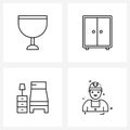 Simple Set of 4 Line Icons such as drink, bedroom, drinking, drawer, hotel room