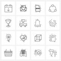 Simple Set of 16 Line Icons such as drink, circle, file, anchor, docx