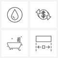 Simple Set of 4 Line Icons such as drop, shower, rainy, coin, bath