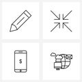 Simple Set of 4 Line Icons such as education, dollar, study, shrink, file