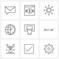 Simple Set of 9 Line Icons such as game, time, transection, globe, rating Royalty Free Stock Photo