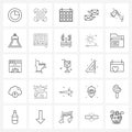 Simple Set of 25 Line Icons such as labor, tool, calendar, axe, letter