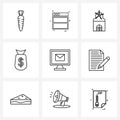 Simple Set of 9 Line Icons such as mail, screen, house, computer, currency Royalty Free Stock Photo