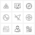 Simple Set of 9 Line Icons such as mouse, romantic, compass, love, ball