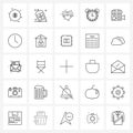Simple Set of 25 Line Icons such as video camera, camcorder, love, cam, clock