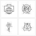 Simple Set of 4 Line Icons such as world, security, bag, game, lock