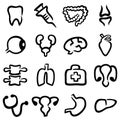 Simple set of linear medical vector icons. Vector icons internal human organs, first aid, clinic and hospital, vector