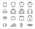 Simple Set of male men's outfit wear Related Vector icon graphic design. Contains such Icons as clothe, shirt, pant, short, Royalty Free Stock Photo