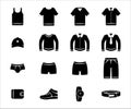 Simple Set of male men's outfit wear Related Vector icon graphic design. Contains such Icons as clothe, shirt, pant, short, Royalty Free Stock Photo