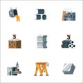 Simple set metal production and metalworking factory vector line icon. Contains such icons metal smelting, plant