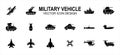 Simple Set of military armed vehicle Vector icon user interface graphic design. Contains such Icons as fighter jet, rocket