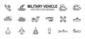 Simple Set of military armed vehicle Vector icon user interface graphic design. Contains such Icons as fighter jet, rocket