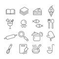 Simple set of minimal cooking class, kitchen Utensils, cooking related icons isolated. Modern outline on white background