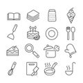 Simple set of minimal cooking class, kitchen Utensils, cooking related icons isolated. Modern outline on white background