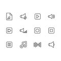 Simple set music buttons for play audio and sound illustration line icon. Contains such icons music play, stop, pause