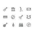 Simple set music instrument and equipment illustration line icon. Contains such icons musical stringed instruments