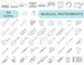 Simple set of musical instruments in thin line design. Images of various musical instruments