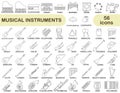 Simple set of musical instruments in thin line design. Images of various musical instruments with titles