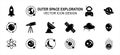 Simple Set of outer space exploration Related Vector icon user interface graphic design. Contains such Icons as rocket, satellite