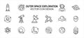 Simple Set of outer space exploration Related Vector icon user interface graphic design. Contains such Icons as rocket, satellite