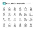 Simple set of outline icons about avatar professions