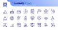 Simple set of outline icons about camping services