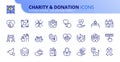 Simple set of outline icons about charity and donation