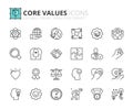 Simple set of outline icons about core values. Business concepts Royalty Free Stock Photo