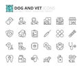 Simple set of outline icons about dogs and vet. Pets Royalty Free Stock Photo