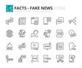 Simple set of outline icons about facts and fake news