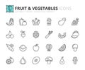 Simple set of outline icons about fruit and vegetables. Healthy food Royalty Free Stock Photo