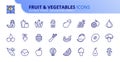 Simple set of outline icons about  fruit and vegetables. Healthy food Royalty Free Stock Photo