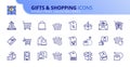 Simple set of outline icons about gifts and shopping