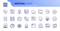 Simple set of outline icons about hosting and cloud computing networks concepts Royalty Free Stock Photo