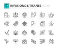 Simple set of outline icons about infusions and tisanes