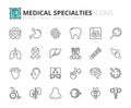 Simple set of outline icons about medical specialties. Health care Royalty Free Stock Photo