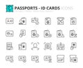 Simple set of outline icons about passport and id card