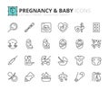 Simple set of outline icons about pregnancy and baby