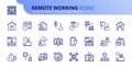 Simple set of outline icons about remote working. Business concepts