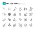 Simple set of outline icons about spices and herbs