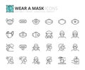 Simple set of outline icons about wear a mask. COVID-19 prevention Royalty Free Stock Photo