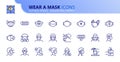 Simple set of outline icons about wear a mask. COVID-19 prevention Royalty Free Stock Photo
