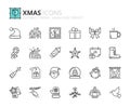 Simple set of outline icons about XMAS. Holidays events