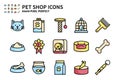 Simple Set of Pet Shop Vector Line Filled Color Icons. Contains icons like Cat head, Pet milk, Bird cage, Pet food and more.