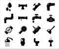 Simple Set of plumbing water piping treatment Related Vector icon graphic design. Contains such Icons as water drop, pipe, faucet