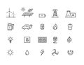 Simple Set by power source of energy vector thin line icons Royalty Free Stock Photo