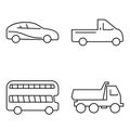 Simple set of public transport vector thin line icons. Car auto truck bus jeep Royalty Free Stock Photo