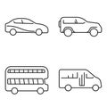 Simple set of public transport vector thin line icons. Car auto truck bus jeep Royalty Free Stock Photo