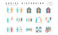 Simple Set of Social Distancing, Coronavirus Disease 2019 Covid-19 Flat Icons such Icons as Stay Home, Quarantine, Work from Home